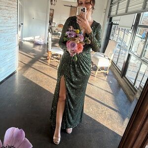Mac Duggal Olive Sequin Gown